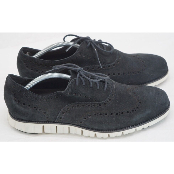 Cole Haan Mens ZeroGrand Size 10.5 Shoes Black Suede Oxford Wingtip Preppy main image 4